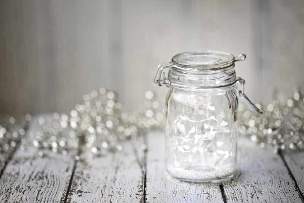 Fairy lights in a mason jar