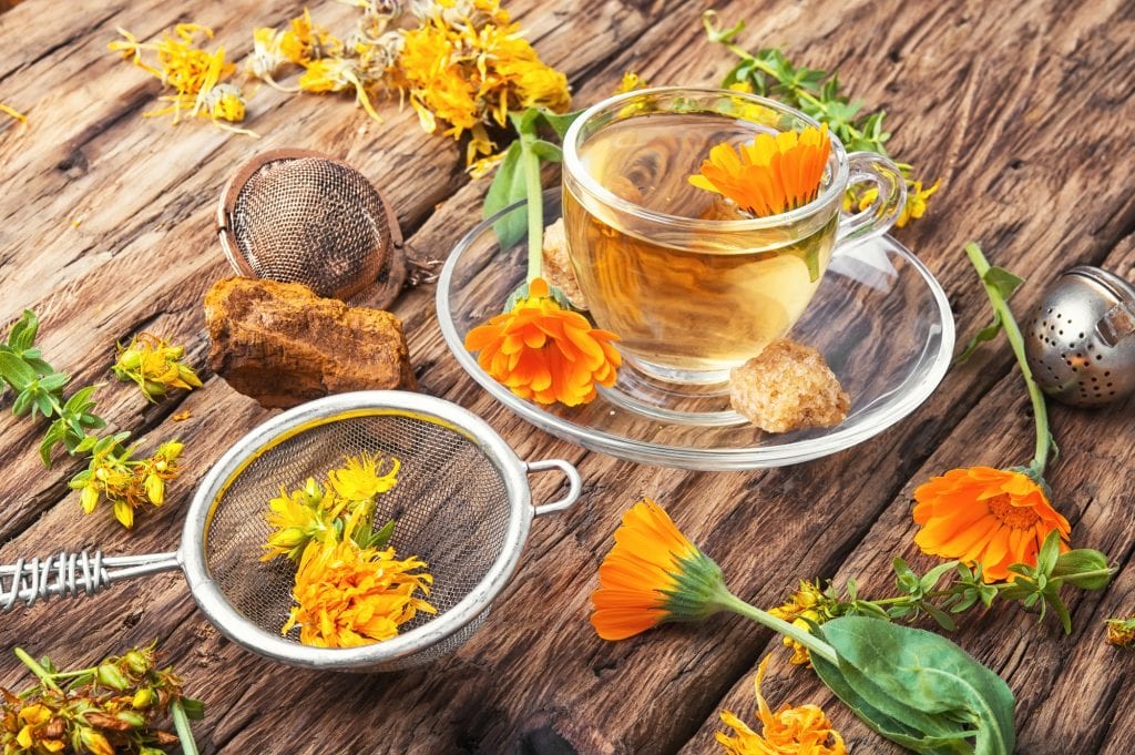 Herbal tea with calendula flowers