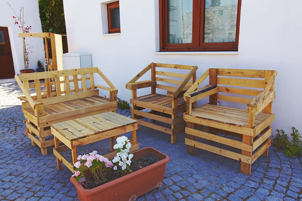 Pallet furniture on a patio