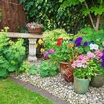 Gravel patio with container plants