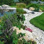 Stone edging along a pond